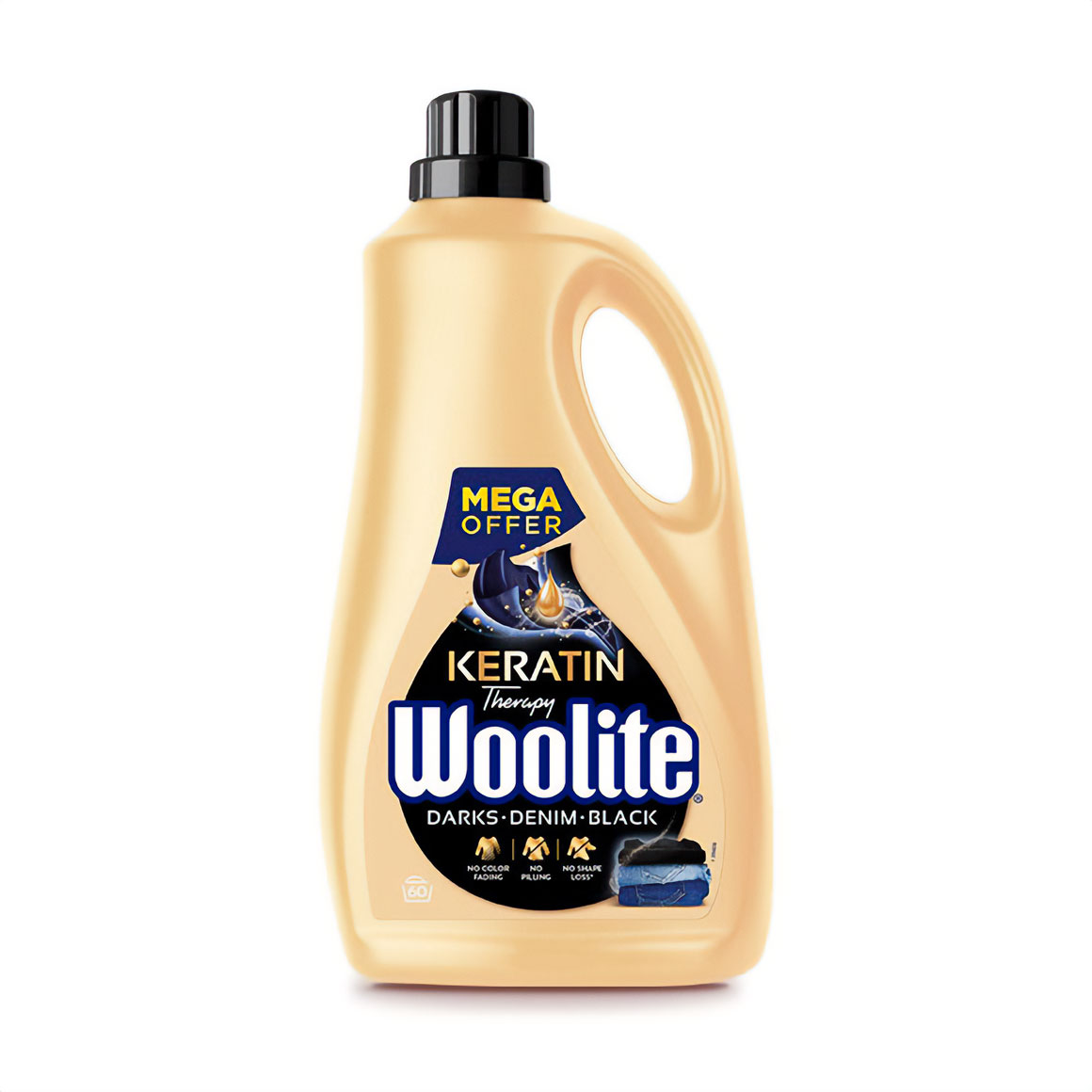 Рідкий засіб для прання Woolite Keratin Therapy Darks Denim Black для чорних та джинсових тканин, з кератином, 60 циклів прання, 3.6 л